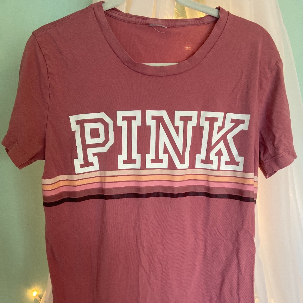 Victoria’s Secret PINK Rosewood Pink Striped Tee